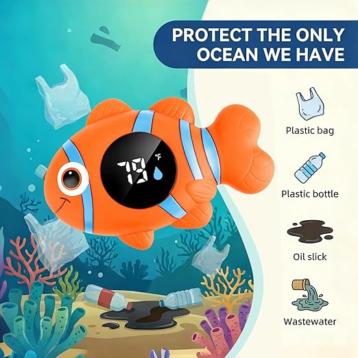 Baby Bath Thermometer, with LED Display and Temperature Warning,Kids' Bathroom Safety Products, Newborn Bath Safety Toy Thermometer (Clownfish)