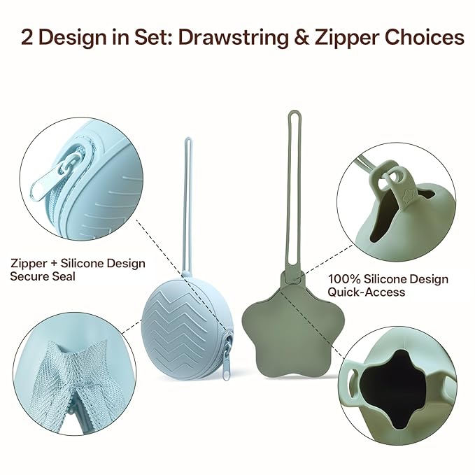 Silicone Pacifier Holder Case, Pacifier Holders Pouch for Diaper Bag, BPA Free Silicone Baby Pacifier Storage Case for Boy Girl, 2 Pack, Green + Blue