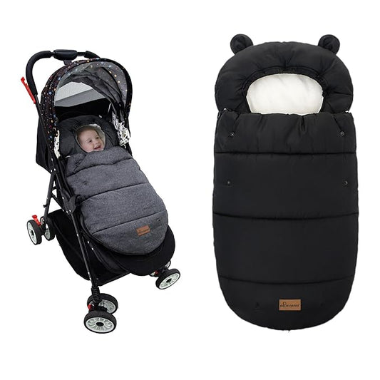Universal Footmuff for Stroller, Baby Bunting Bags, Winter Windproof Warm Pram Footmuffs, Water Resistant Sleeping Bag with Hood for Strollers, Pushchairs, Prams, Car Seat, 35.4"*20.5"(Pure Black)