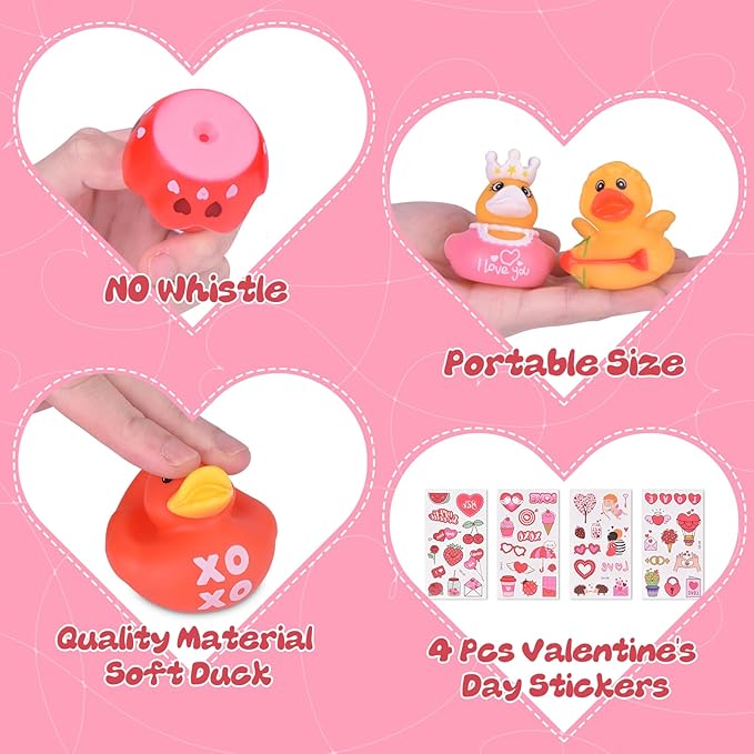 Valentine's Day Rubber Ducks Heart,Baby Showers Bath Pool Toys, Assorted Duckies in Bulk for Kids Party Favors Supplies Decoration Classroom Gift Exchange