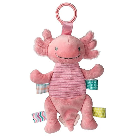 Taggies Baby Rattle with Crinkle Paper Activity Toy with Sensory Tags, 9-Inches, Pink Axolotl