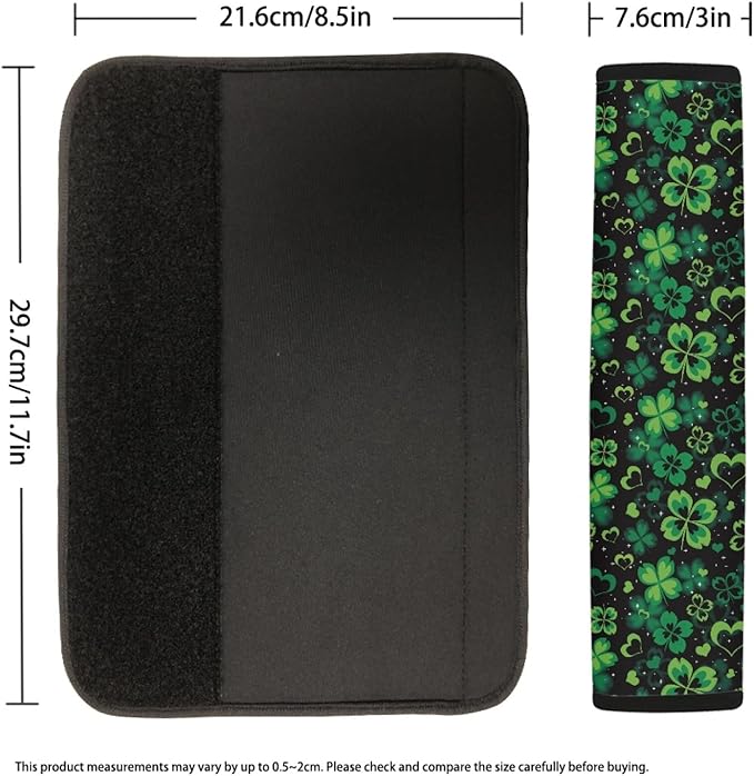 UNICEU Happy St Patrick's Day Car Seat Strap Pads, Lucky Green Leaf Universal Car Seat Belt Pads Cover- Protect Your Neck and Shoulder, Car Accessories Seatbelt Pads