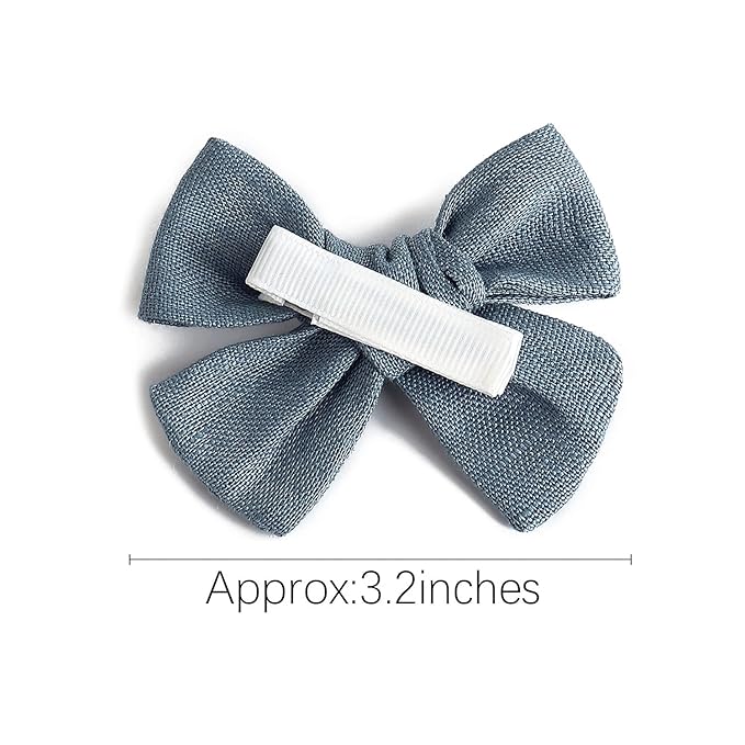 3.2'' Girls Dark Blue Linen Hair Bows Clips - Alligator Clips Hair Accessories for Little Girls, Toddlers, Kids, and Teens