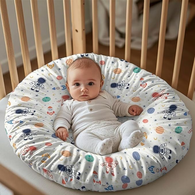 Cute Astronaut and Planet Newborn Lounger Pillow Cover Removable Soft Slipcover for Newborn Baby Padded Lounger Infant Floor Seat Cover for Boys Girls Breathable and Washable