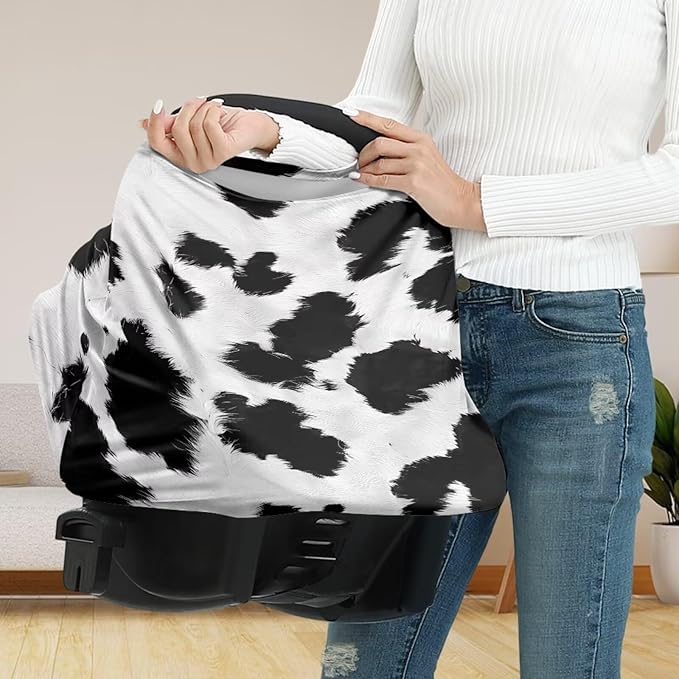 Forchrinse Black and White Cow Print Nursing Cover Breastfeeding Scarf Soft Car Seat Cover for Babies Girls Infant Carseat Multi-Use Cover