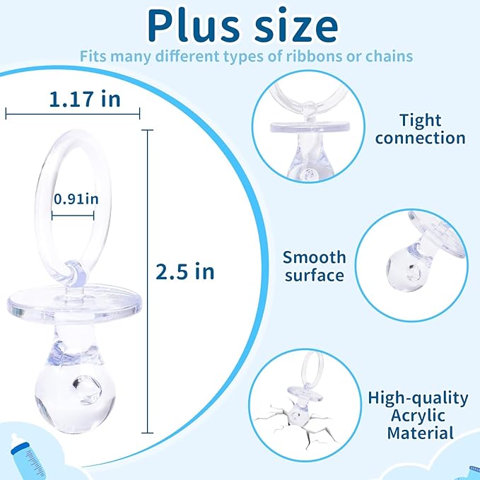 36 Pieces Acrylic Pacifiers for Baby Shower Games, 2.5'' Baby Shower Pacifiers, Bulk Pacifier for Hunt Games, Gender Reveal Table Scatter, Party Favors Decoration(Clear)