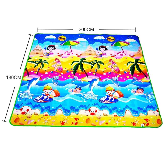 Reversible Baby Crawling Mat 2 * 1.8m/6.6 * 5.9ft, Extra Large Antislip Baby Crawling Mat Foldable Washable Farm Pattern Large Baby Play Mat for Floor Infant 0.3cm / 0.1in