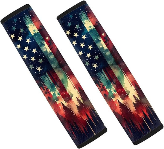 AFPANQZ American Flag Painting Car Seat Belt Pads Covers Harness Vehicle for Adults Kids 1 Pair/Set Safety Seatbelt Cushion Pad Cute Shoulder Straps Pads for Bags