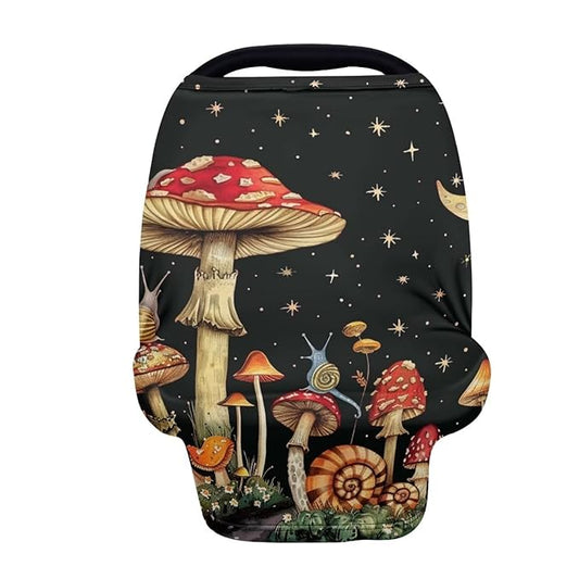 Youngerbaby Black Mushroom Nursing Cover Carseat Canopy Car Seat Covers for Babies Mom Breastfeeding Scarf Infant Multi Use Cover for Baby Stroller Shopping Cart Feeding High Chair