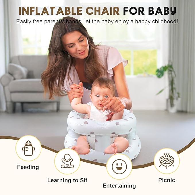 Inflatable Baby Seat for 3-36 Months Babies, Blow up Baby Chair with Built-in Air Pump, PVC Material, Full Enclosure Protection, Outdoor Travel Inflatable Chair for Infant