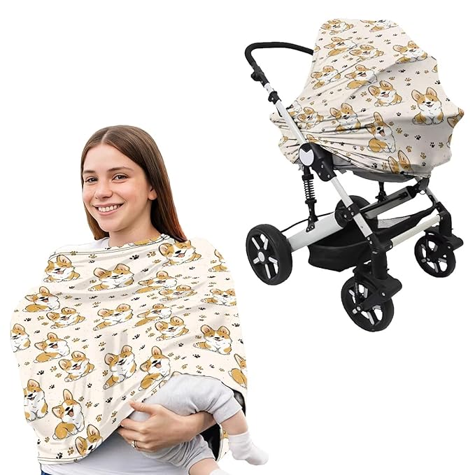 Corgi Basket Covers Nursing Pillow Cover for Baby Paw Prints Multi - use Baby Essentials Breathable Washable Stain Resistant and Scratch Resistant