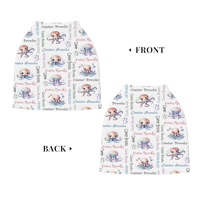 Personalized Baby Car Seat Cover with Name Stroller Canopy Custom Octopus Carseat Cover Newborn Baby Boy Girl Nursing Cover for Moms First Birthday Gift