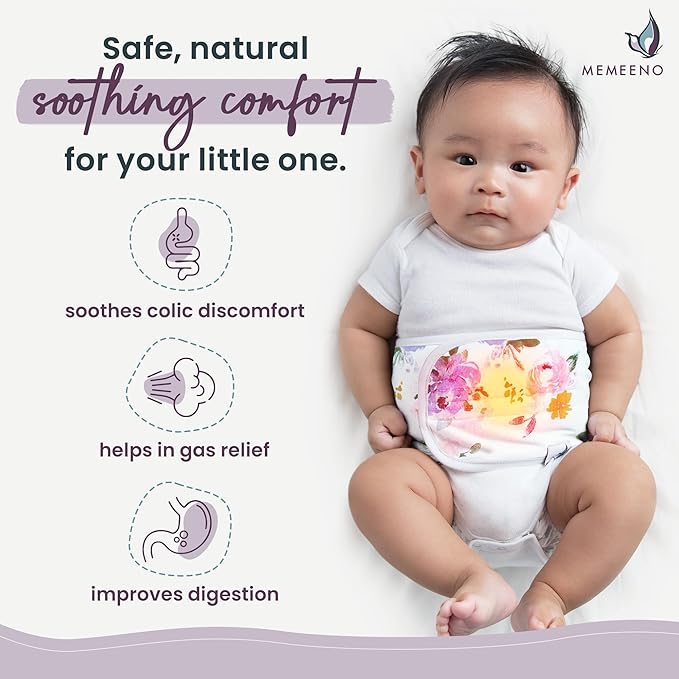 MEMEENO Baby Belly Band - Gas & Colic Relief, Heated Tummy Wrap for Newborns