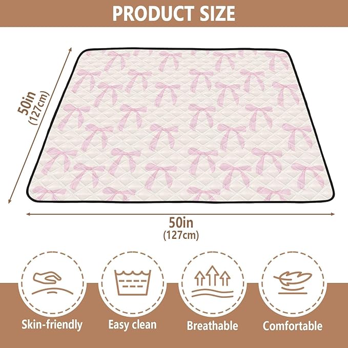 Baby Play Mat Coquette Bows Cute Pink 50 x 50 Playpen Mat Baby Play Mats for Floor Play Gym Crawling Mat Non-Slip Cushioned Baby Playmat for Infants, Babies, Toddlers