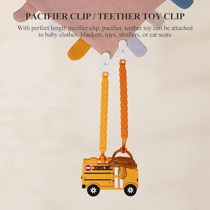4 Pcs Yellow Baby Silicone Teething Pacifier Clip,One-piece Design,Woven Shape,BPA Free.