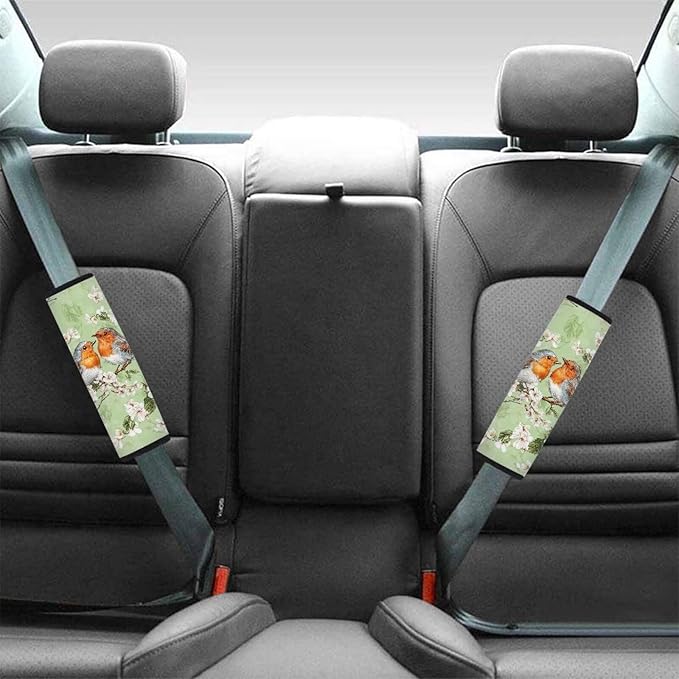 Car Seat Belt Cover Soft Car Safety Seat Belt Strap Shoulder Pad for Women Men 2 Pack Universal Size White Flower Bird