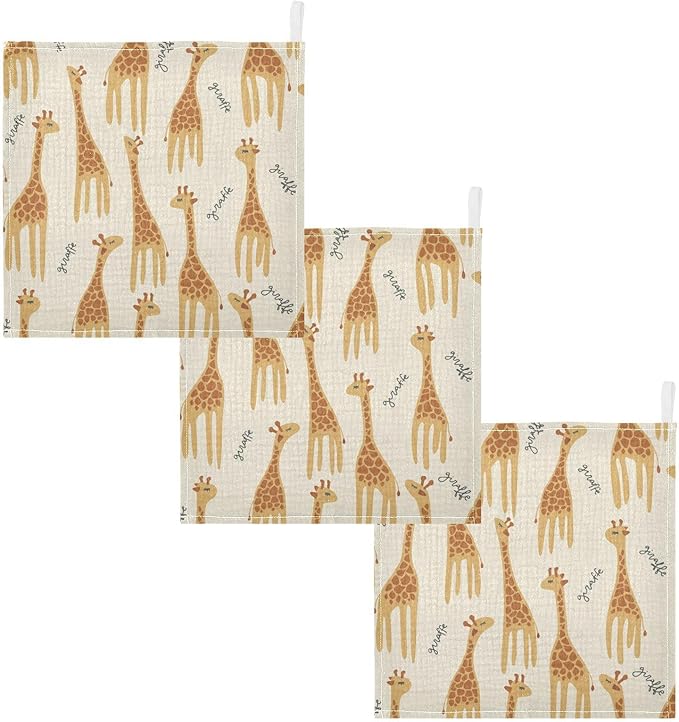 vvfelixl Giraffe Safari Print Baby Burp Cloths Baby Muslin Washcloths for Boys Girls Cotton Baby Face Towel for Newborn Infants Soft and Absorbent 11.8 X 11.8In, 5 Pack