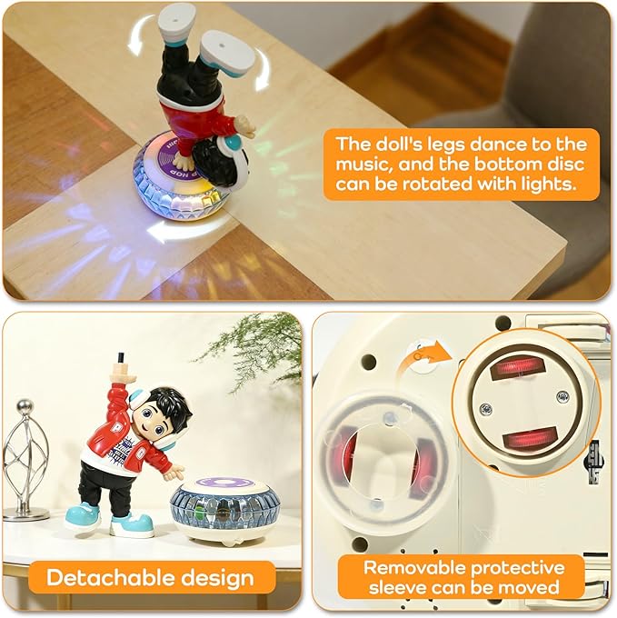 Electric Upside-Down Spinning Street Dance Figurine, Light Up Infant Toys Birthday Easter Gifts with Dynamic Music & Cool Lights