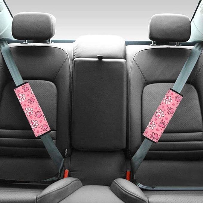 UNICEU Pink Love Hearts Dog Paw Car Seat Strap Pads 2 Pack Soft Shoulder Seatbelt Strap for Women Lady,Valentine Day Car Interior Decoration Accessory