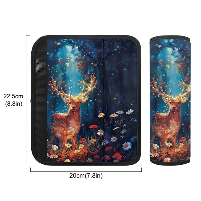 Biyejit Forest Deer Flowers Seat Belt Cushion for Kids, Car Seat Pillow Neck Rest, Travel Pillow for Car Seat, Kids Seatbelt Pillow, Toddler Safety Support Shoulder Flat Pad, Seat Belt Strap Covers