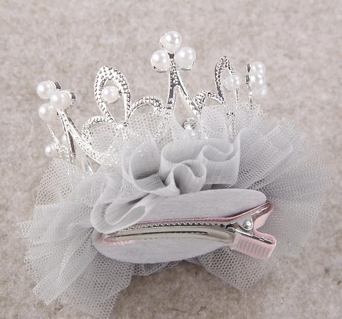 Nishine Baby Crown Hair Pins Princess Girls Crown Tiara Hair Clips Tulle Mesh Tiaras for Kids Gift (Silver)