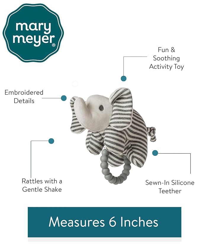 Mary Meyer Soft Baby Rattle with Soothing Teether Ring, 6-Inches, Afrique Elephant