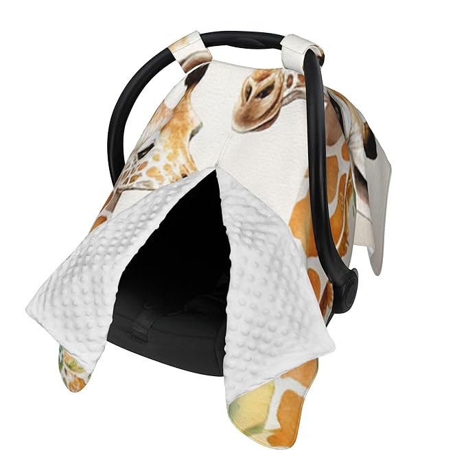 Personalized Winter Carseat Cover for Baby Custom Name Car Seat Canopy for Newborn Baby Boys Girls 2 in 1 Mom Nursing Breastfeeding Covers Giraffe Minky Baby Carrier Stroller Covers