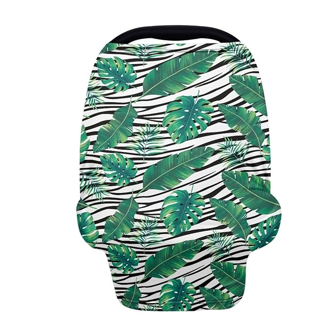 Coldinair Zebra Palm Leaves Print Car Seat Cover for Babies Boys Girls,Soft Stretchy Nursing Cover,Breathable Infant Carseat Canopy,Shopping Cart/High Chair/Stroller Covers