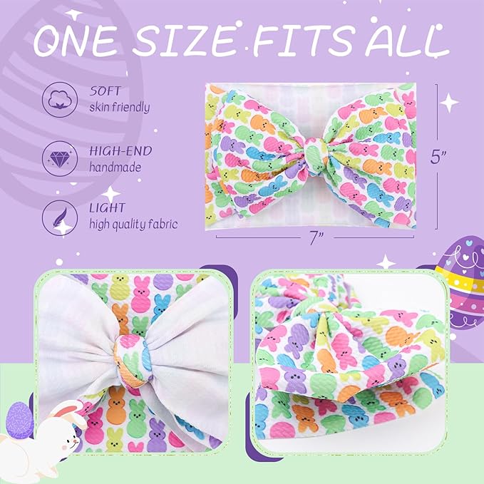 Baby Easter Headband Hair Bows for Girls Bunny Headband 6-12 Months Easter Rabbit Bows for Toddler Girls Hair Accessories Infant Big Bows Hairband