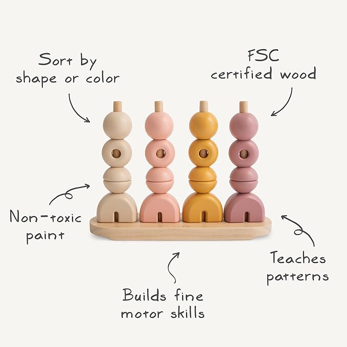 mushie Wooden Multi Shape Stacker | for Kids 3 Years+ | Preschool Educational & Toddler Montessori Toys (Sunrise)