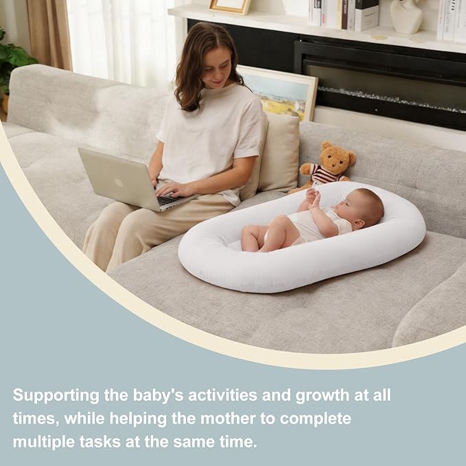 Baby Lounger-Infant Lounger for Newborn, 0-24 Months, Portable Tummy Time Mat for Home and Travel, Breathable Cotton(Cover Included), Supervised Use, Baby Essentials(White), Pallet of Product