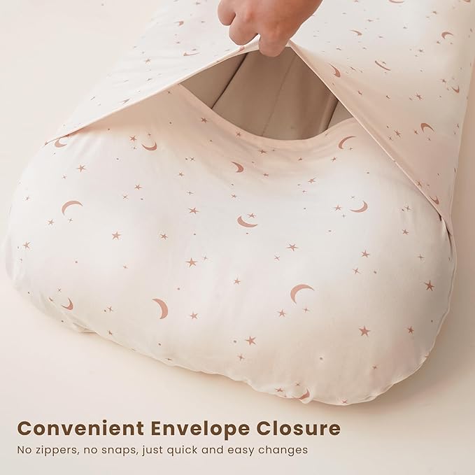 Konssy 2 Pack Baby Lounger Cover, Stretchy and Soft Newborn Lounger Cover, Infant Lounger Slipcover for Boys Girls, Covers Only (Coffee Check,Moon)
