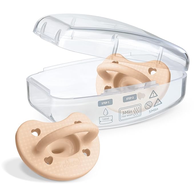 Chicco PhysioForma Luxe Orthodontic Pacifier for Babies 0-6 Months, One-Piece 100% Soft Silicone, Supports Breathing, Textured Shield & Handle, Included Sterilizing Case, BPA Free, 2-Pack, Blush