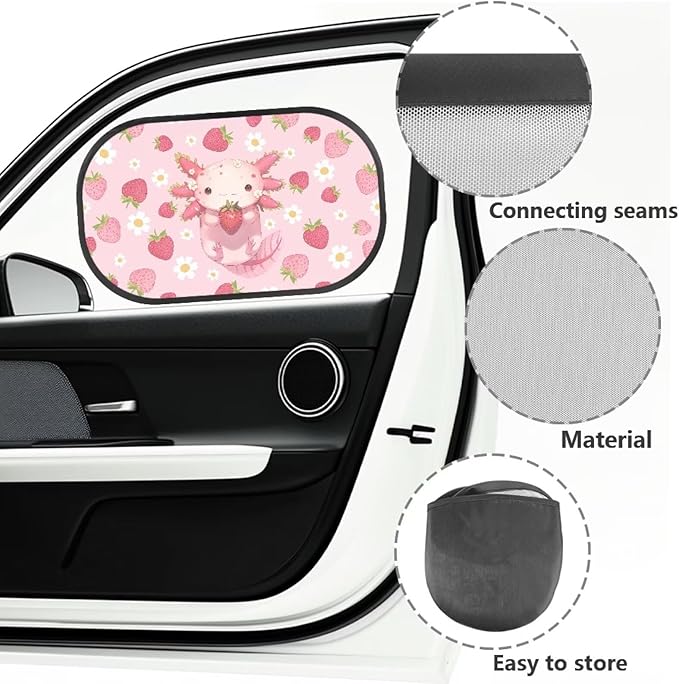 Bulopur Axolotl Strawberry Car Window Shades 2 PCS Auto Size Window Sunshade for Baby in Car Sun Protection and Sun Shade Blocker Easy to Install Universal Automotive Interior Accessories
