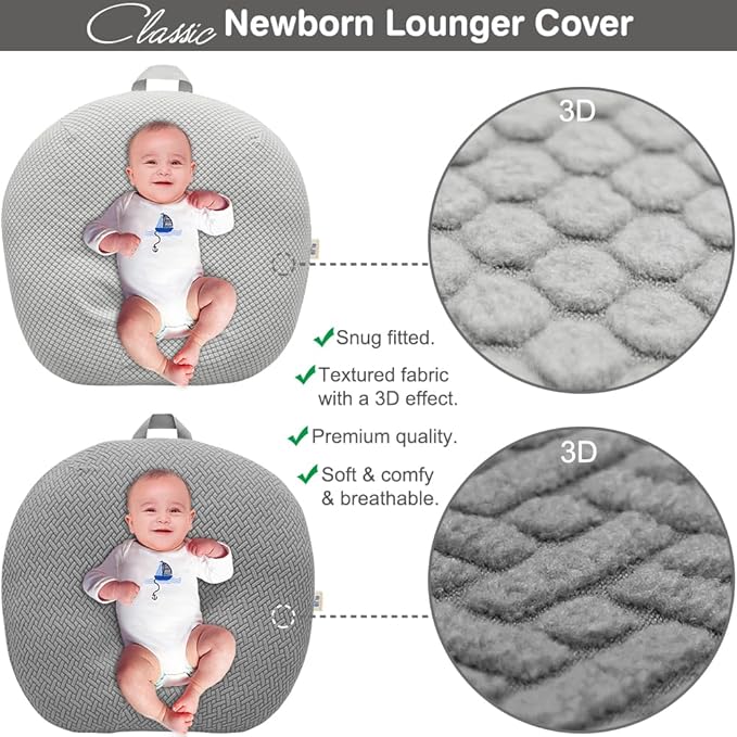 Strechy Newborn Lounger Cover, Removable and Ultra Soft Sung Fitted Baby Lounger Slipcover by BlueSnail (2 Pack, Gray+Light Gray)