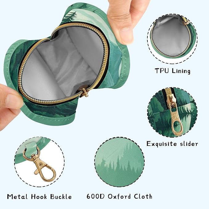 Pacifier Holder with Clip Pacifier Case for Diaper Bag Round Baby Pacifier Pouch Box Bag Portable Mountain Forest Trees Green 02