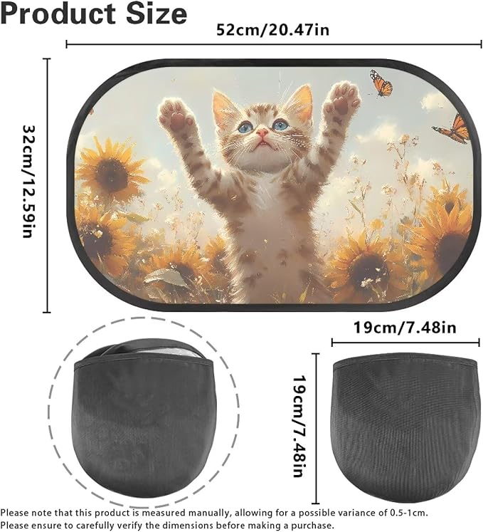 Bulopur Cute Cat Car Sun Shade 2 Pack Car Window Shades for Baby Cute Design UV Protection Breathable Easy to Install Car Decor Accessories Fit Most Car, Truck, SUV, or Van