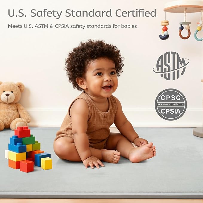 STARUIA Baby Play Mat for Floor, 1.1" Thick Memory Foam Tummy Time Mats, Soft Flannel Nursery Rug, Non Slip Crawling Mat for Toddlers,Kids, Playpen, Tatami Style for Living Room(50" X 50", Grey)