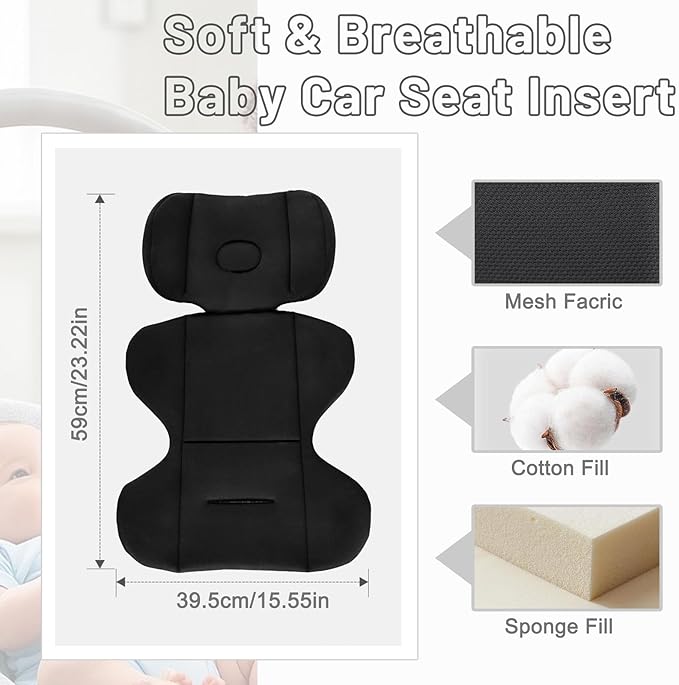 Infant Car Seat Insert，Carseat Head Support for Baby Preemie Newborn Infant,Babies Insert for Doona Stroller,Universal Baby Car Seat Head Support for Swing, Carseat(Black)