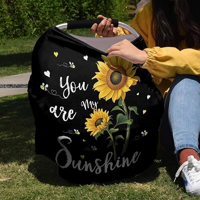 Sunflower Nursing Cover for Breastfeeding Scarf Super Soft Cotton Multi Use for Baby Car Seat Covers Canopy Shopping Cart Cover Blanket Stroller Cover