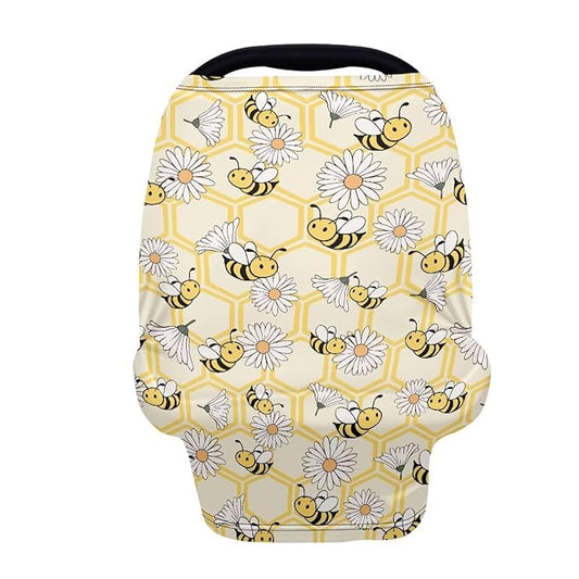 Wanyint Baby Car Seat Covers Carseat Canopy for Boys Girls, Multi-Use Nursing Breastfeeding Covers Mothers Nursing Scarf Halloween Decoration, Bee Honeycomb Daisy Yellow
