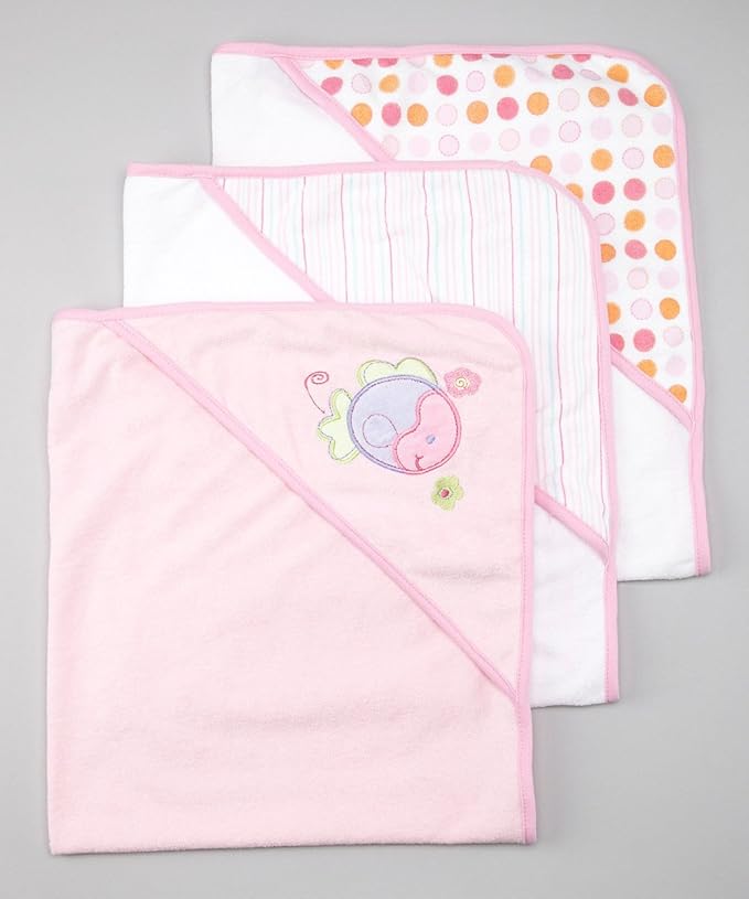 Spasilk 3 Pack Soft Terry Hooded Towel Set, Pink