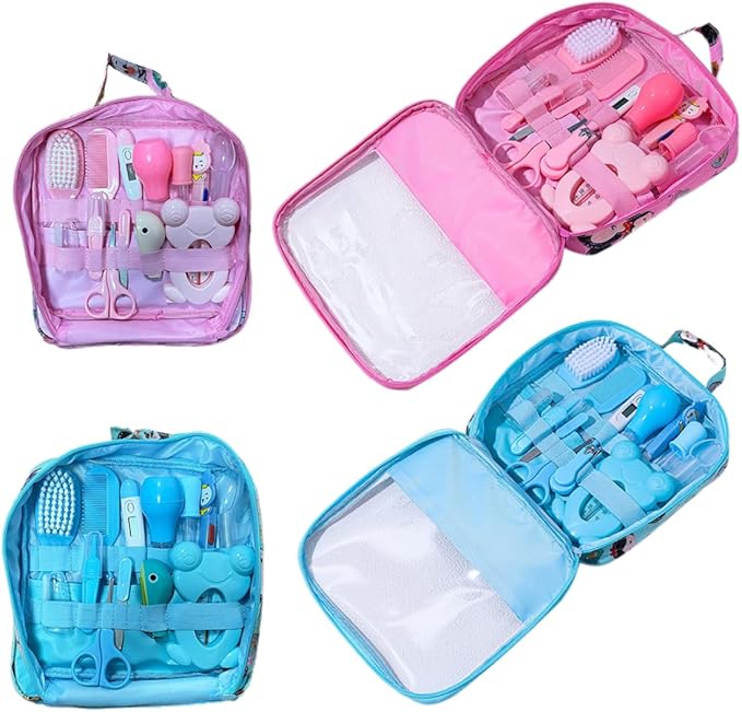 Baby Healthcare and Grooming Kit Baby Nasal Aspirator Nail Clipper Hairbrush Set Newborn Daily Cleaning Care Kit 13 PCS/Set, Style A, Pink, Safety First Baby Healthcare kit