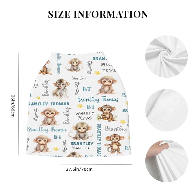 Personalized Car Seat Covers for Babies with Name – Multi-use Breastfeeding Cover Custom Monkey Carseat Canopy Cover, Infant Stroller Covers for Boys and Girls