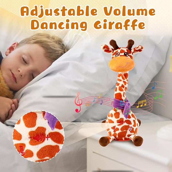 Dancing Talking Giraffe Plush Toy, Funny Singing Recording & Repeating Musical Giraffe, Unique Valentine's Day Gift for Girlfriend Boyfriend, Interactive Fun for Baby Toddlers Kids(Spot)