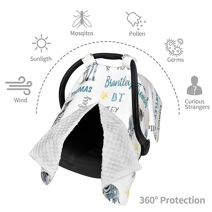 Personalized Baby Car Seat Cover Winter Custom Minky Carseat Cover Boy Girls with Name Zebra Carseat Canopy Customized Car Seat Canopy Infant Carrier Covers Nursing Cover Toddler Blanket