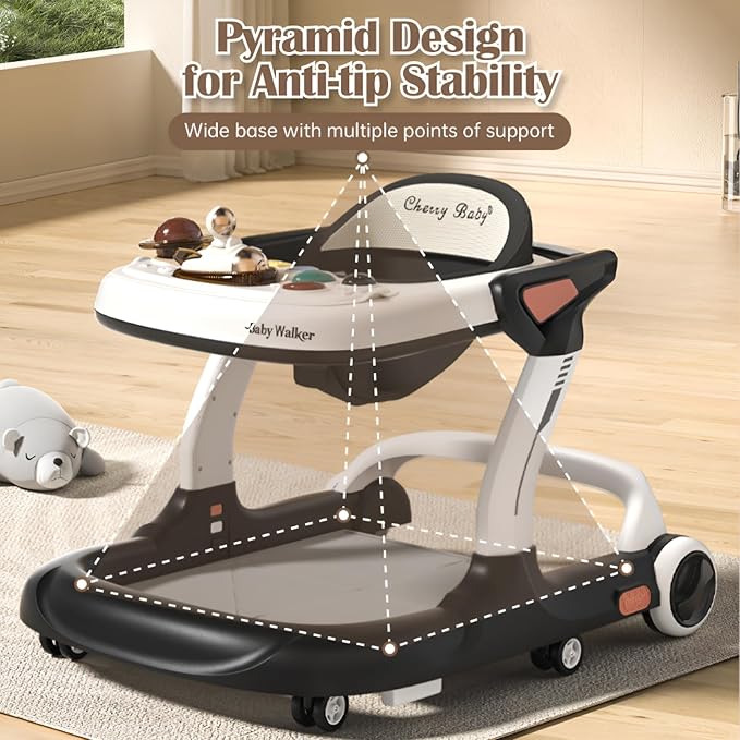 Baby Walker with Wheels Music and Lights with 9 Adjustable Heights Anti-Fall Baby Walker and Bouncer Combo for Boys Girls Babies 6-18 Months