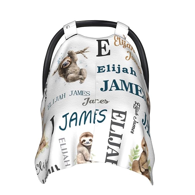 Personalized Winter Baby Car Seat Cover with Name Sloth Winter Car Seat Cover for Baby Seat or Stroller Custom Infant Car Seat Covers Minky Blankets Nursing Cover Breastfeeding Scarf