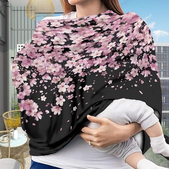 Coldinair Cherry Blossom Car Seat Cover for Babies Girls,Nursing Cover,Soft Stretchy Infant Carseat Canopy,Shopping Cart/High Chair/Stroller Covers