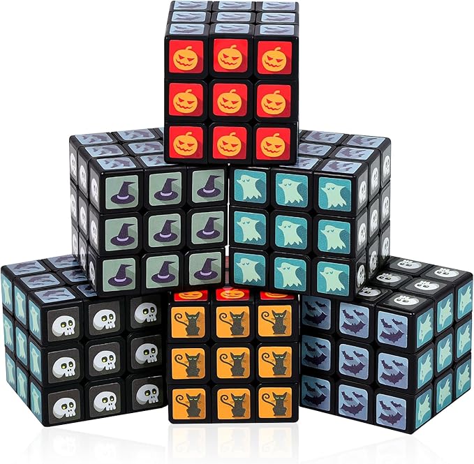 48 Pack Halloween Mini Cube Set, 1.18 Inch 3x3x3 Bulk Mini Cube Puzzles, Halloween Party Favors, Non-Candy Treats, Classroom Prizes, Goodie Bag Stuffers for Kids
